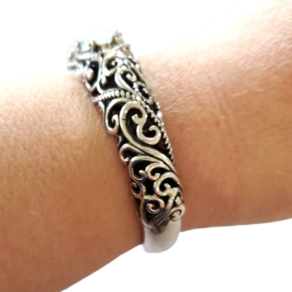 Carolyn Pollack Sterling Silver Turquoise Doublet Scroll Filagree Bracelet - Picture 5 of 14